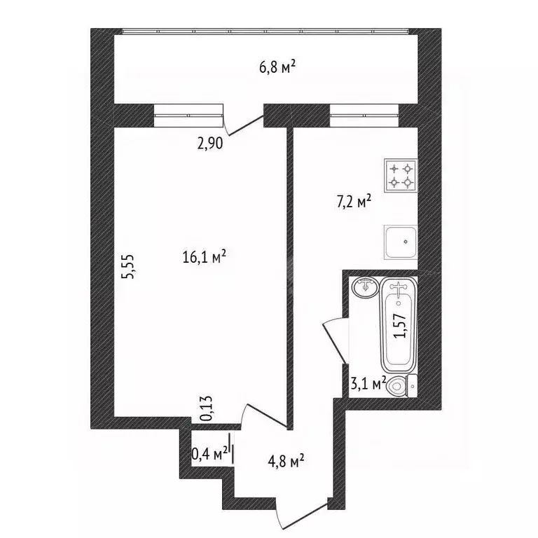 1-к кв. Башкортостан, Уфа Первомайская ул., 35 (35.0 м) - Фото 2