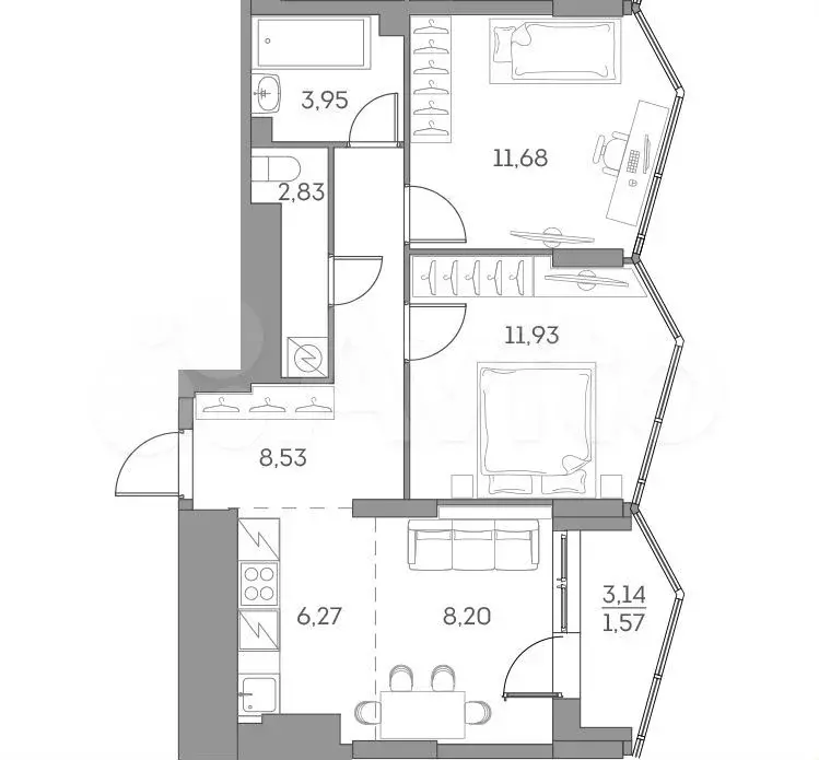 2-к. квартира, 55 м, 22/28 эт. - Фото 0