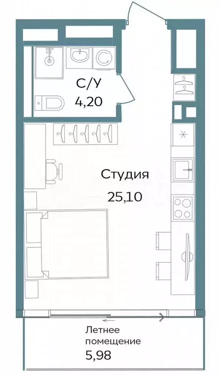 Апартаменты-студия, 35,3 м, 3/12 эт. - Фото 0