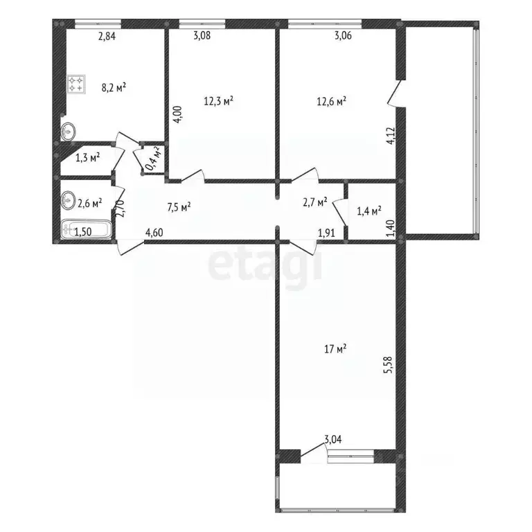 3-к кв. Башкортостан, Уфа Ростовская ул., 26 (66.0 м) - Фото 1