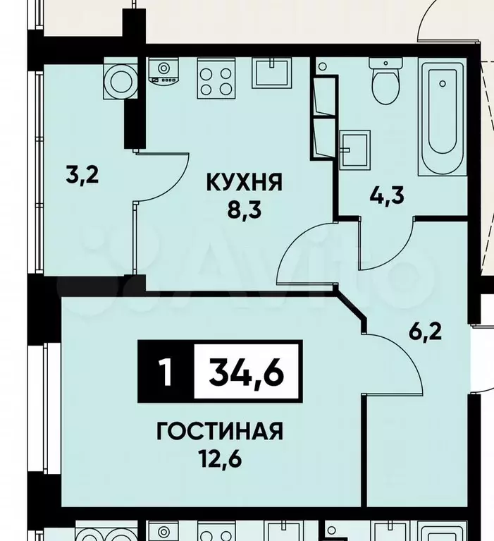 1-к. квартира, 35 м, 6/12 эт. - Фото 0