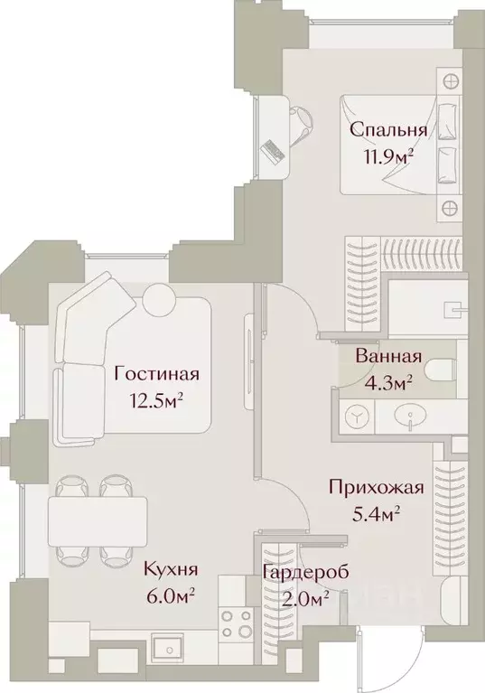 1-к кв. Татарстан, Казань Щербаковский пер., 5 (46.29 м) - Фото 2