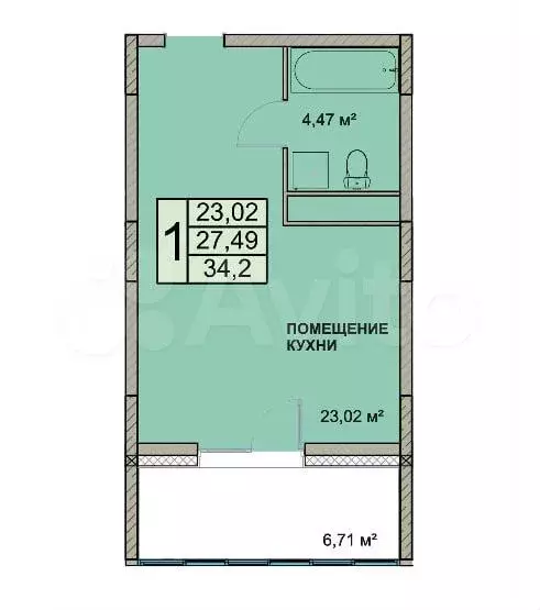 Квартира-студия, 34,2 м, 7/18 эт. - Фото 0