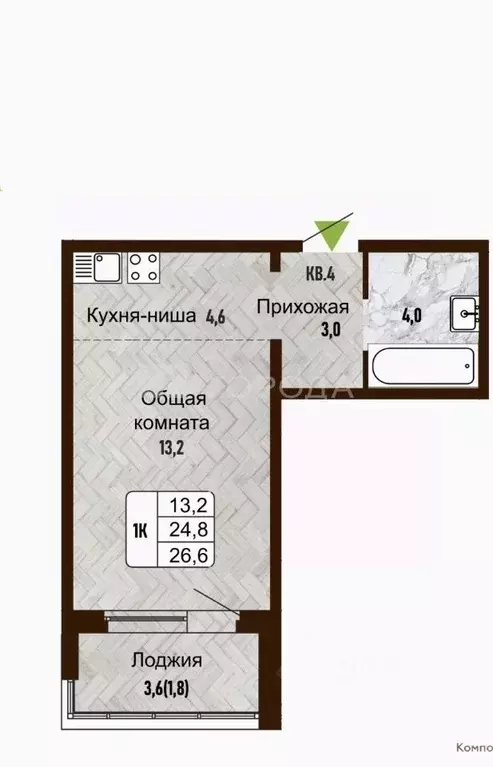 Студия Новосибирская область, Новосибирск Рельефная ул., 106/2 (32.0 ... - Фото 1