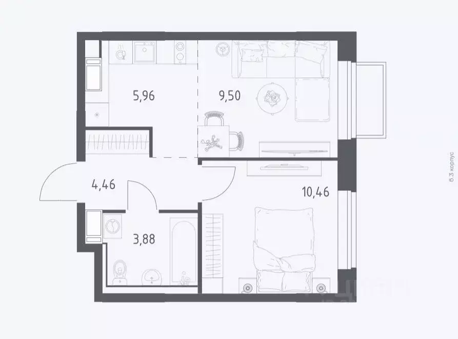 1-к кв. Московская область, Люберцы городской округ, Мирный пгт ул. ... - Фото 1