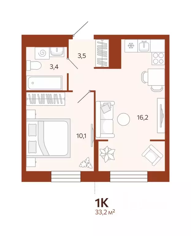 1-к кв. Тюменская область, Тюмень ул. Новаторов, 30 (33.18 м) - Фото 0