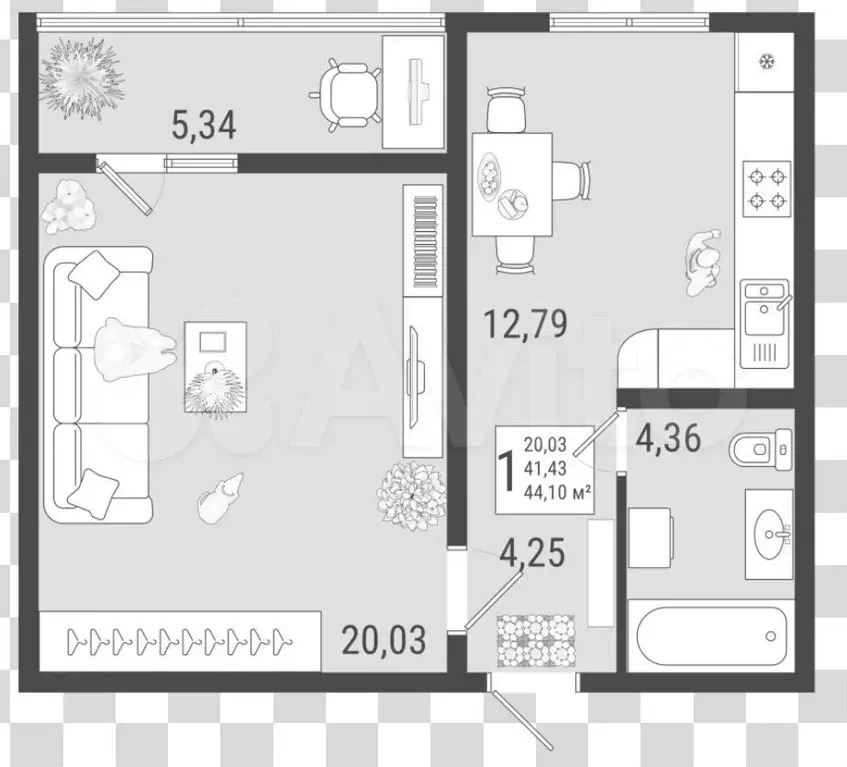 1-к. квартира, 44 м, 2/9 эт. - Фото 0