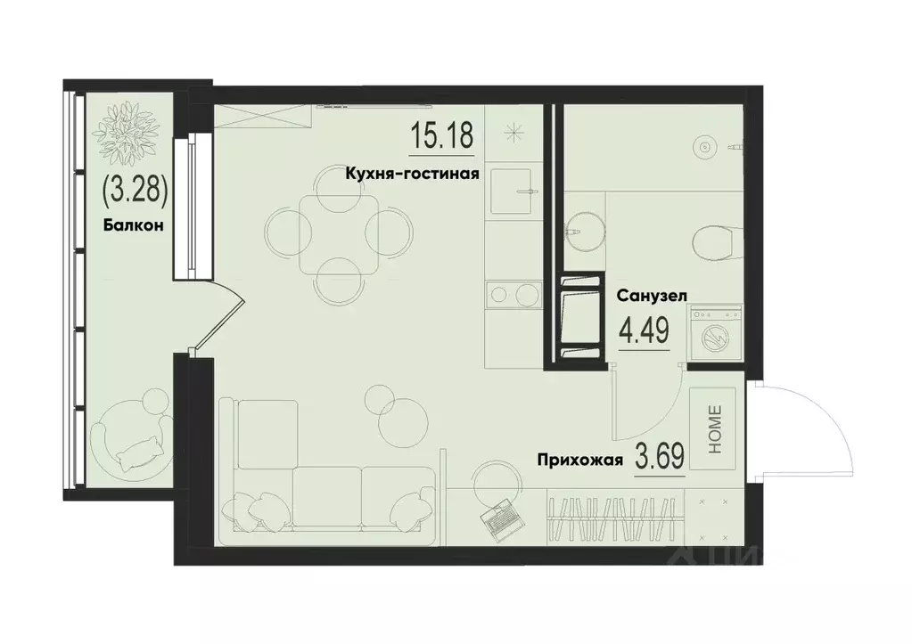 Студия Ленинградская область, Мурино Всеволожский район, ID Murino III ... - Фото 1