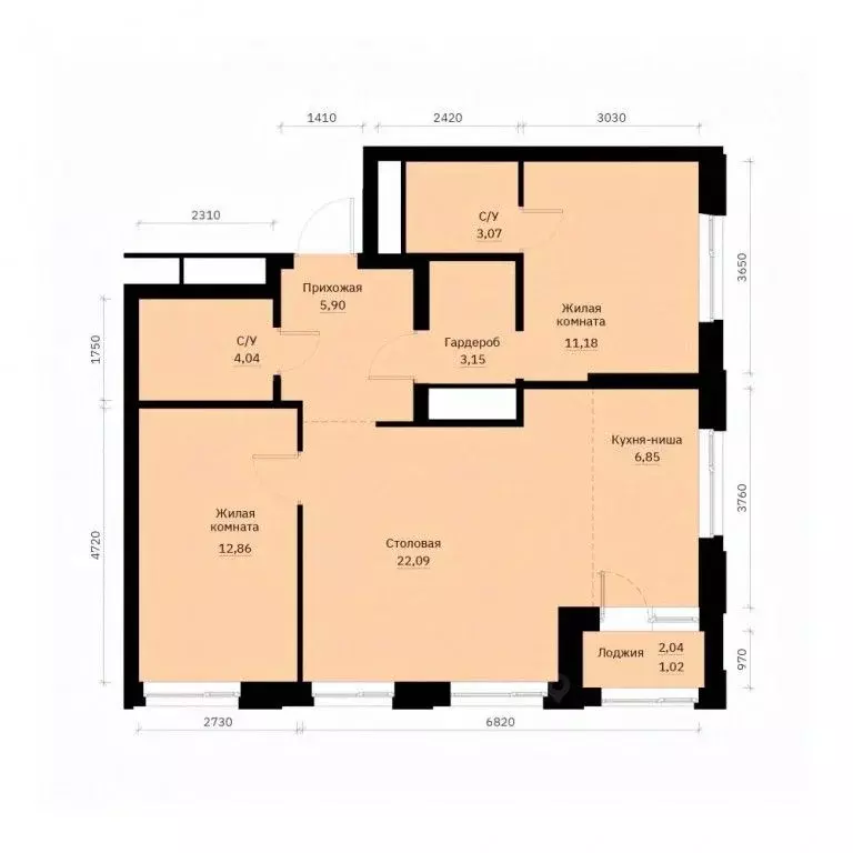2-к кв. Свердловская область, Екатеринбург ул. Победы, 65 (70.16 м) - Фото 0