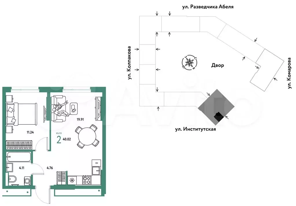 2-к. квартира, 40 м, 3/25 эт. - Фото 0