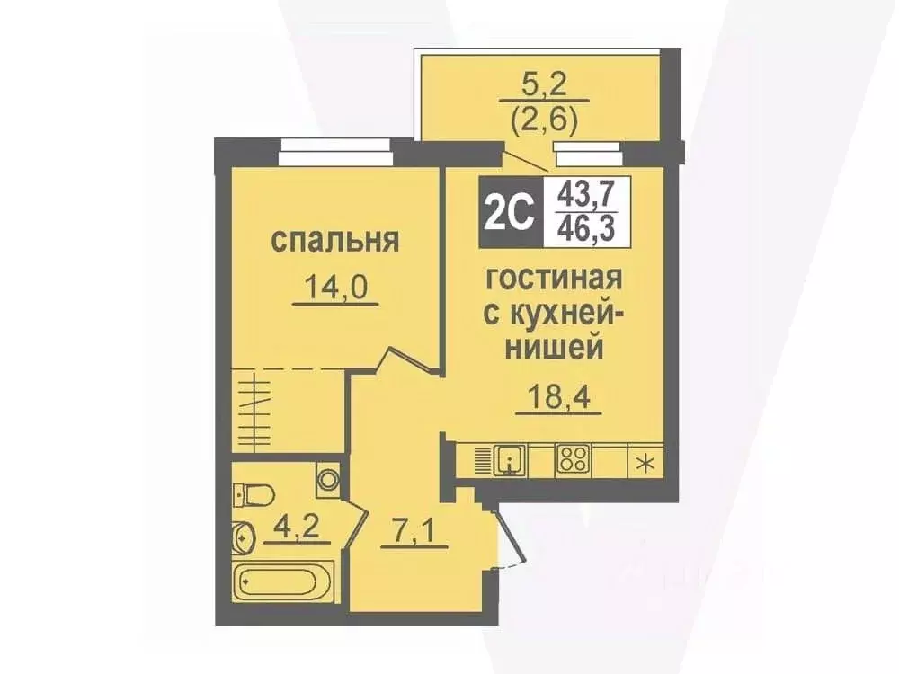 2-к кв. Новосибирская область, Кольцово рп, 5-й мкр  (46.3 м) - Фото 0