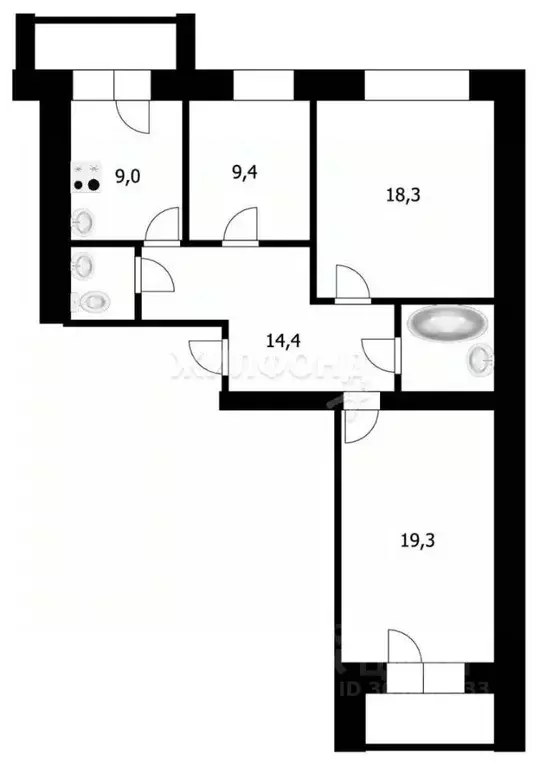 3-к кв. Новосибирская область, Новосибирск 2-я Обская ул., 69/2 (76.7 ... - Фото 1