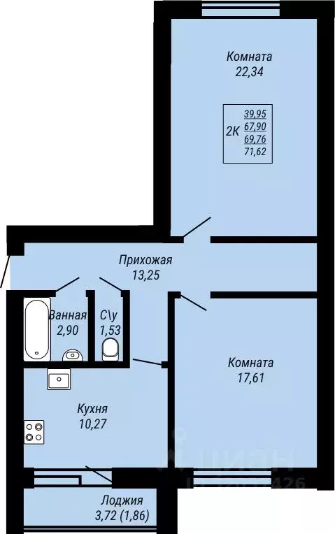 2-к кв. Ивановская область, Иваново Юбилейный жилой комплекс (71.62 м) - Фото 0