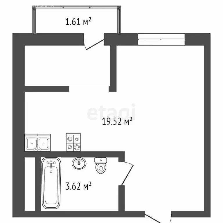 Квартира-студия: Патрушева, улица Петра Ершова, 10 (23.15 м) - Фото 1