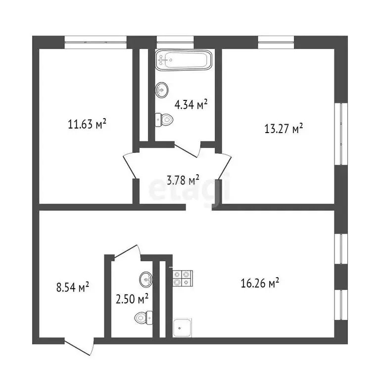 2-комнатная квартира: Тюмень, улица Николая Машарова, 4 (60.32 м) - Фото 1
