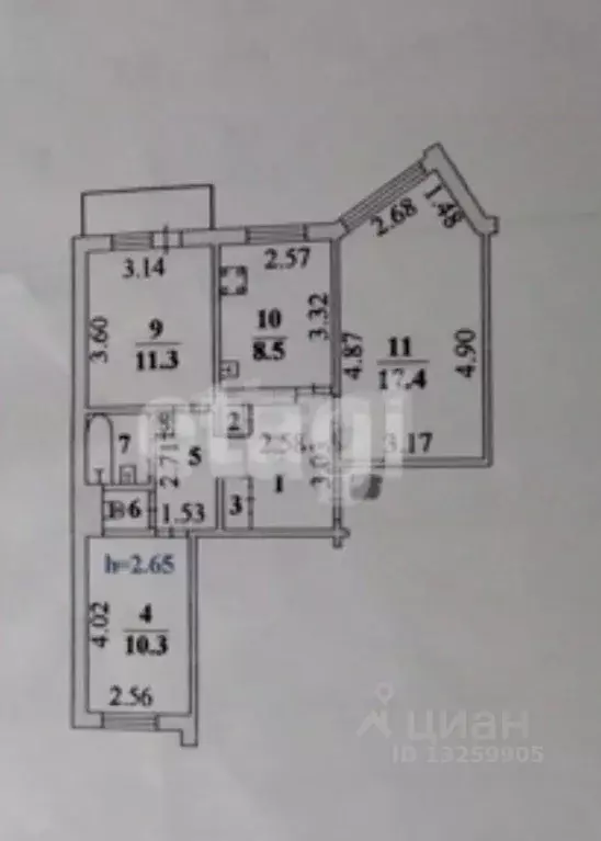 3-к кв. Липецкая область, Липецк Депутатская ул., 53А (63.0 м) - Фото 2