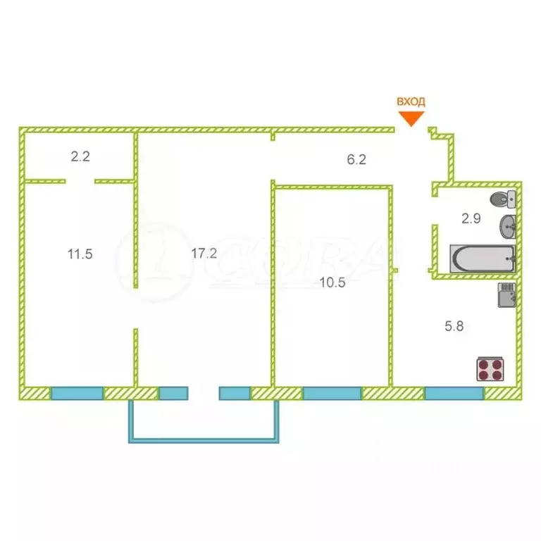 3-к кв. Тюменская область, Тюмень Рижская ул., 63 (56.7 м) - Фото 2