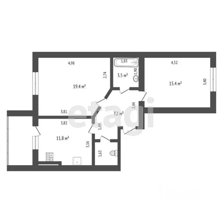 2-к кв. Калужская область, Калуга ул. Калужского Ополчения, 3к2 (59.2 ... - Фото 2