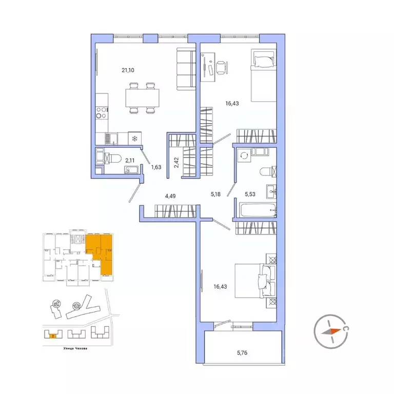 2-к кв. Ленинградская область, Гатчина ул. Чехова, 39 (78.6 м) - Фото 1