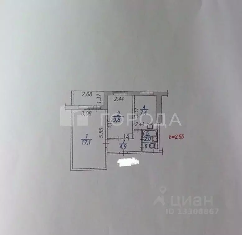 2-к кв. Кемеровская область, Новокузнецк ул. Косыгина, 85 (42.6 м) - Фото 1