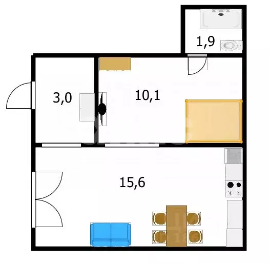 1-к кв. Краснодарский край, Анапа Первомайская ул., 32 (30.6 м) - Фото 2