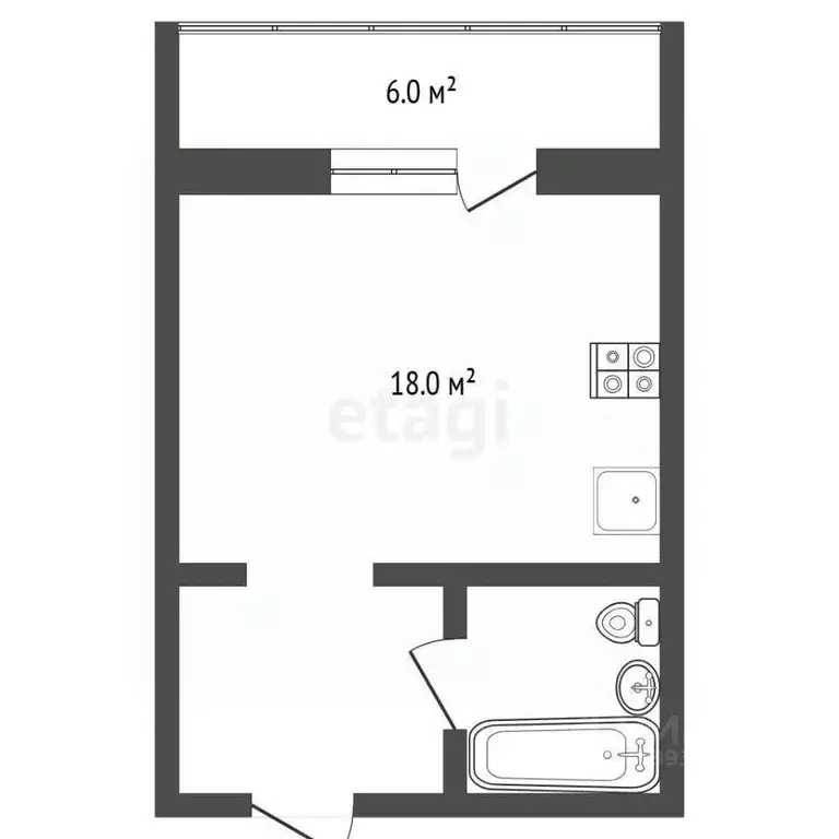 Студия Тюменская область, Тюмень ул. Верхнетарманская, 1 (19.6 м) - Фото 1