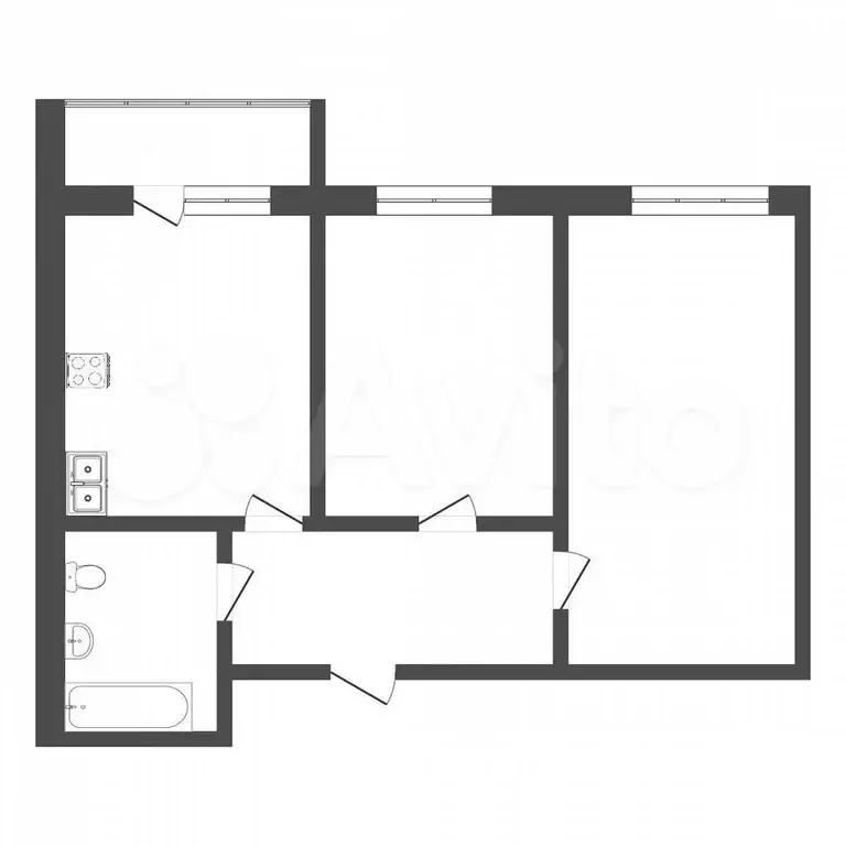 2-к. квартира, 52,4 м, 2/4 эт. - Фото 0