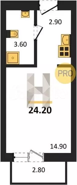Квартира-студия, 24,2 м, 4/17 эт. - Фото 0