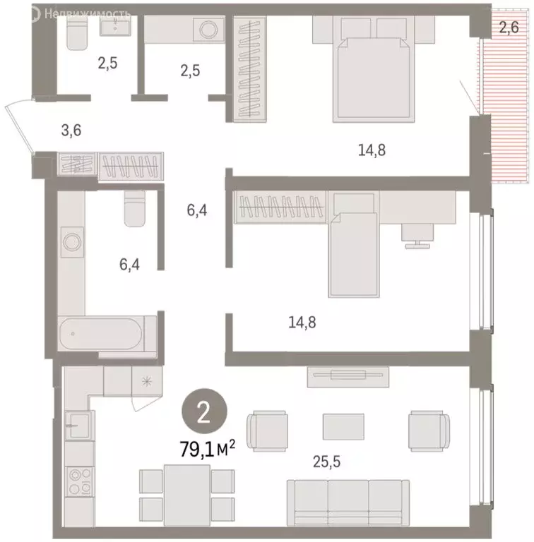 2-комнатная квартира: Новосибирск, улица Аэропорт (79.1 м) - Фото 1