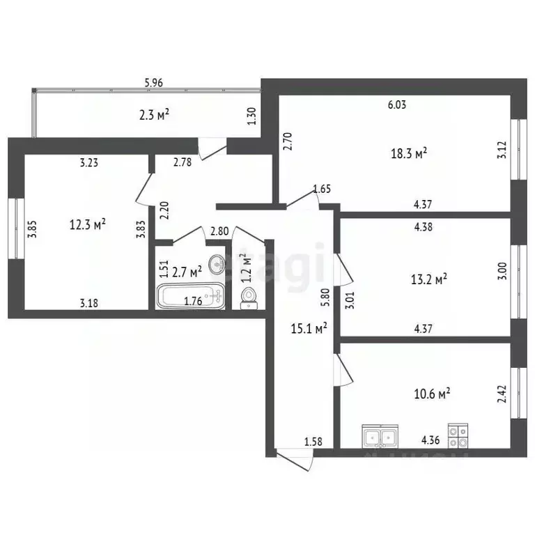 3-к кв. Башкортостан, Стерлитамак Коммунистическая ул., 68 (75.7 м) - Фото 2