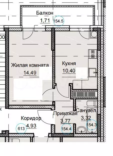 1-к. квартира, 33,7 м, 4/8 эт. - Фото 0
