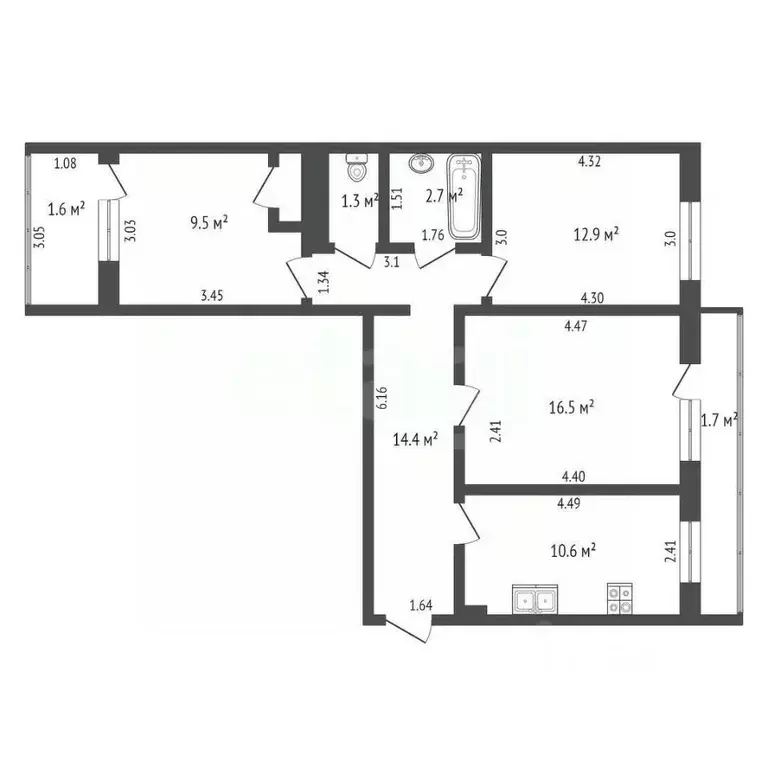 3-к кв. Башкортостан, Стерлитамак Коммунистическая ул., 68 (69.5 м) - Фото 1