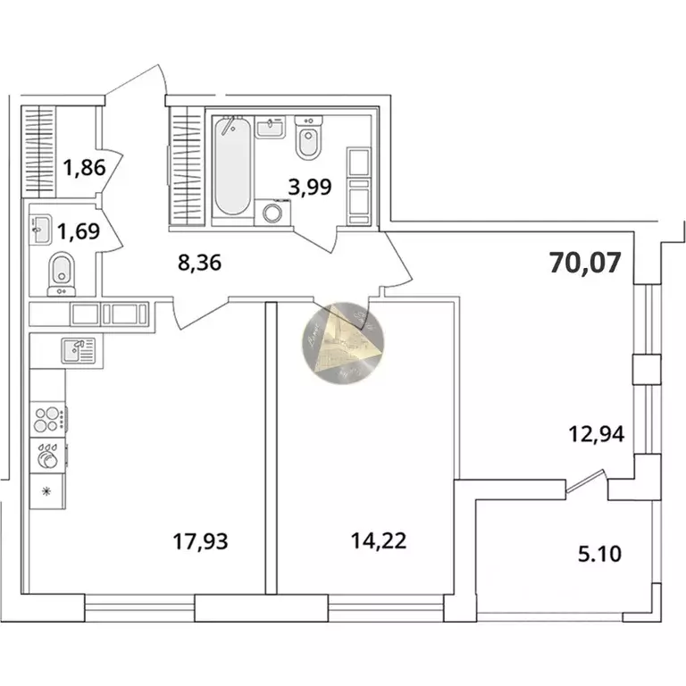 2-к кв. Санкт-Петербург Кубинская ул., 82к3с1 (70.07 м) - Фото 2
