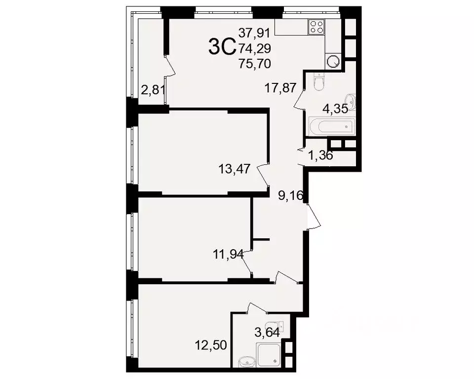 3-к кв. Рязанская область, Рязань Аура жилой комплекс (74.29 м) - Фото 0
