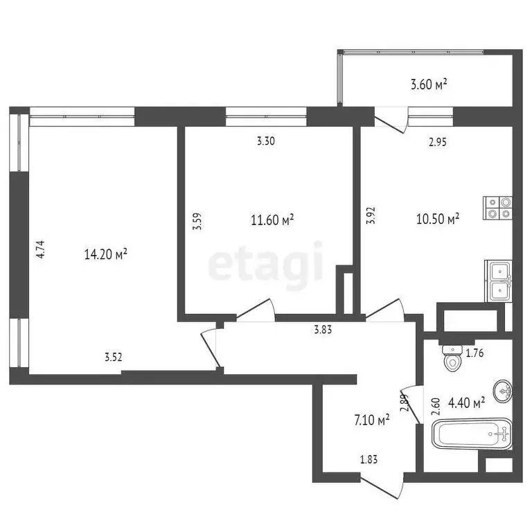 2-комнатная квартира: батайск, улица ушинского, 31к1 (47 м) - Фото 0