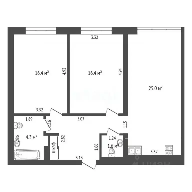 2-к кв. Тюменская область, Тюмень ул. Евгения Войнова, 7 (76.0 м) - Фото 1