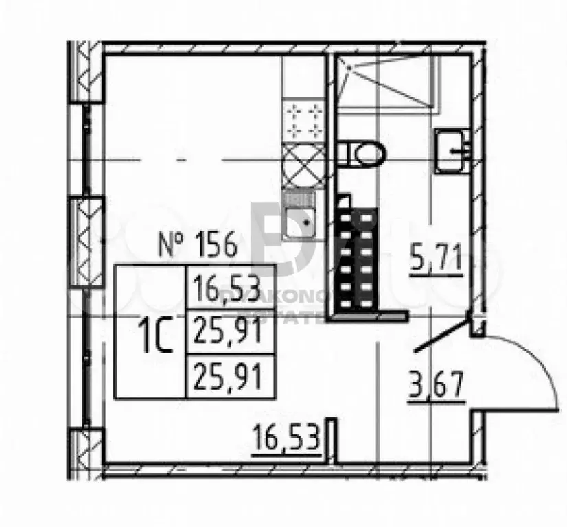 Апартаменты-студия, 25,9 м, 8/8 эт. - Фото 1