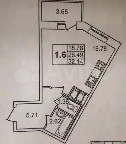 Квартира-студия, 28,4 м, 22/22 эт. - Фото 1