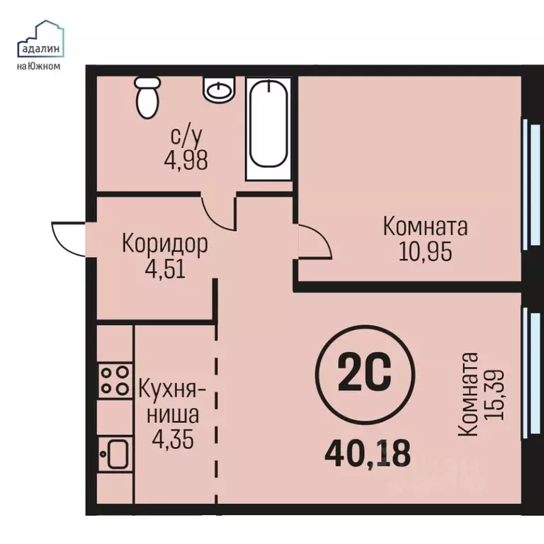 2-к кв. Алтайский край, Барнаул городской округ, Южный рп  (40.18 м) - Фото 0