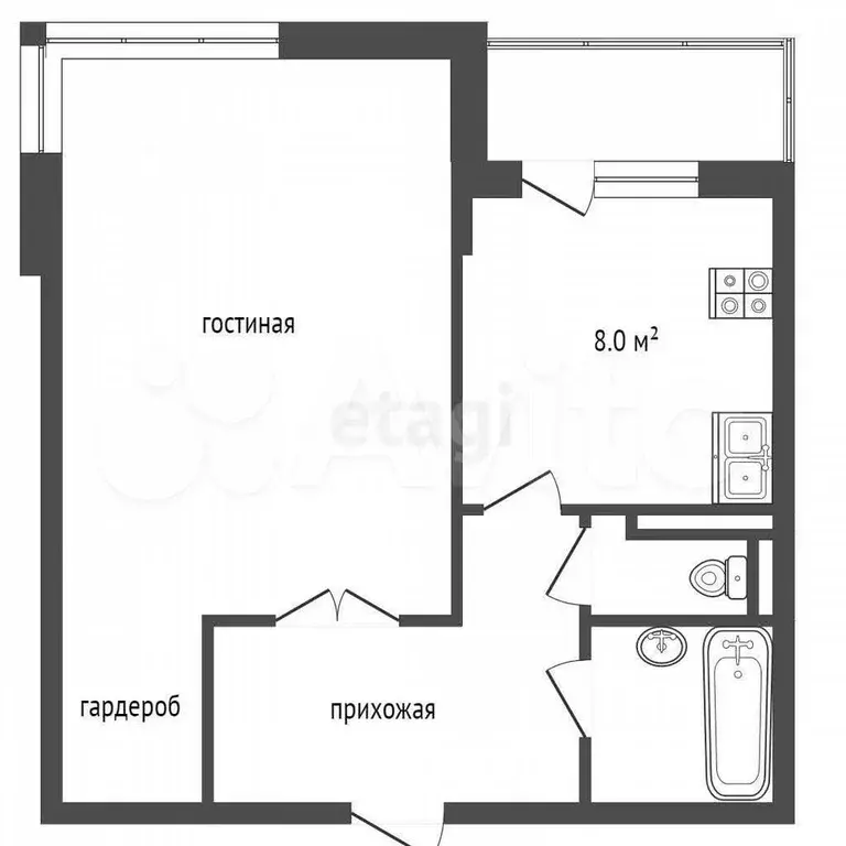 1-к. квартира, 49,6 м, 4/4 эт. - Фото 0