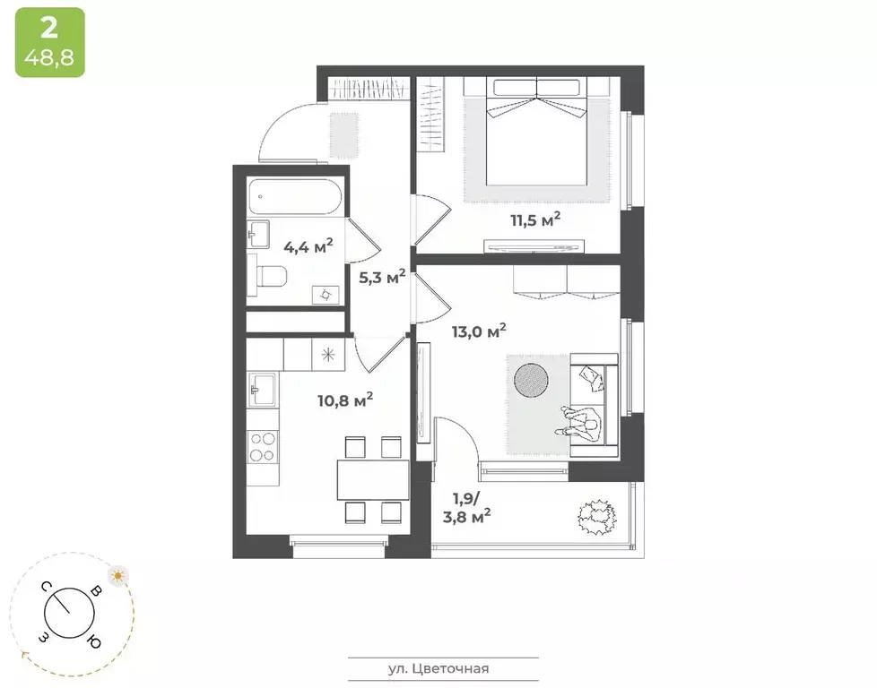 2-к кв. Тверская область, Тверь Соминка мкр,  (46.9 м) - Фото 1