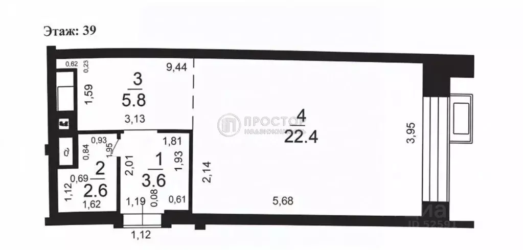 Студия Москва проезд Серебрякова, 11к2 (34.3 м) - Фото 2