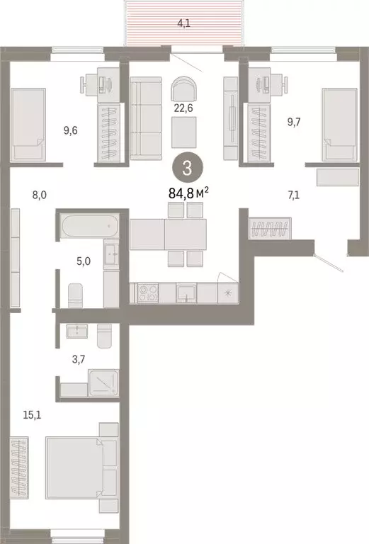 3-комнатная квартира: Омск, Кировский округ (84.79 м) - Фото 1