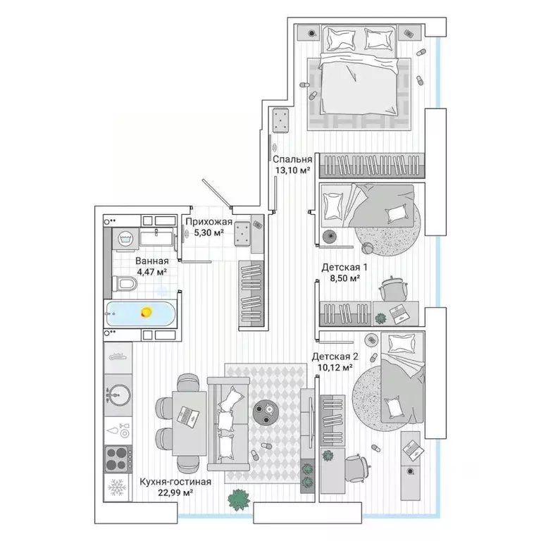 3-к кв. Приморский край, Владивосток Гринвуд жилой комплекс (65.6 м) - Фото 1