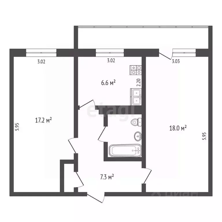 2-к кв. Ростовская область, Батайск Комсомольская ул., 133к3 (53.1 м) - Фото 1