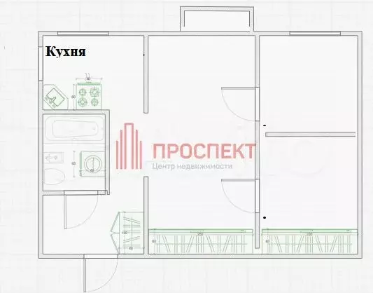 2-к. квартира, 42,1 м, 1/5 эт. - Фото 0