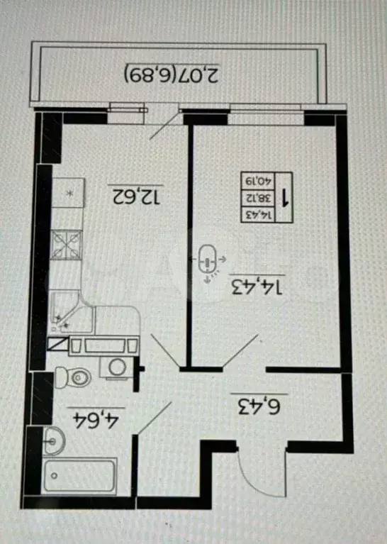 1-к. квартира, 40 м, 3/15 эт. - Фото 0