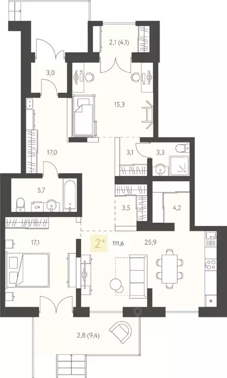 2-к кв. Удмуртия, Ижевск ул. Имени В.С. Тарасова, 7 (111.6 м) - Фото 1