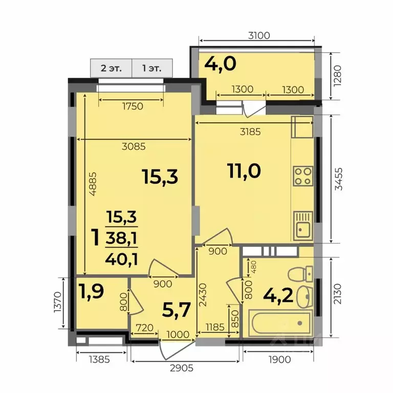 1-к кв. Владимирская область, Ковров Еловая ул., 82 (40.1 м) - Фото 1