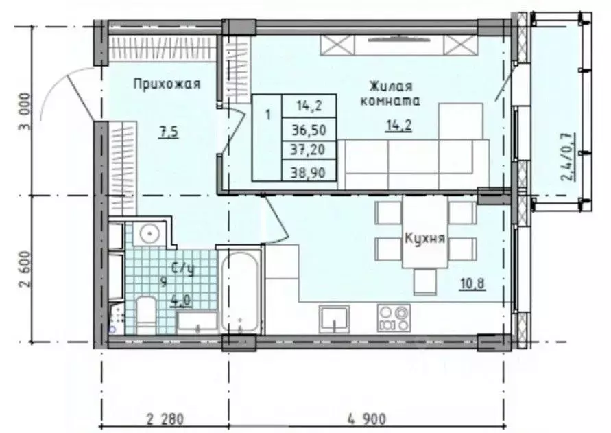 1-к кв. Московская область, Солнечногорск городской округ, Голубое пгт ... - Фото 2